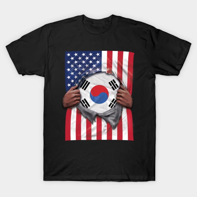 South Korea Flag American Flag Ripped - Gift for South Korean From South Korea T-Shirt by Country Flags